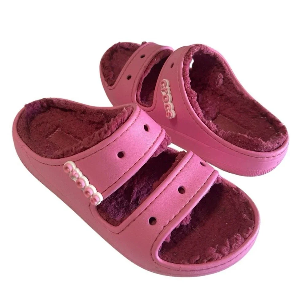 Crocs Saweetie Cozzzy Classic Womens 6 Pink Sherpa Lined Slip-On  Slides Sandals - Picture 3 of 11